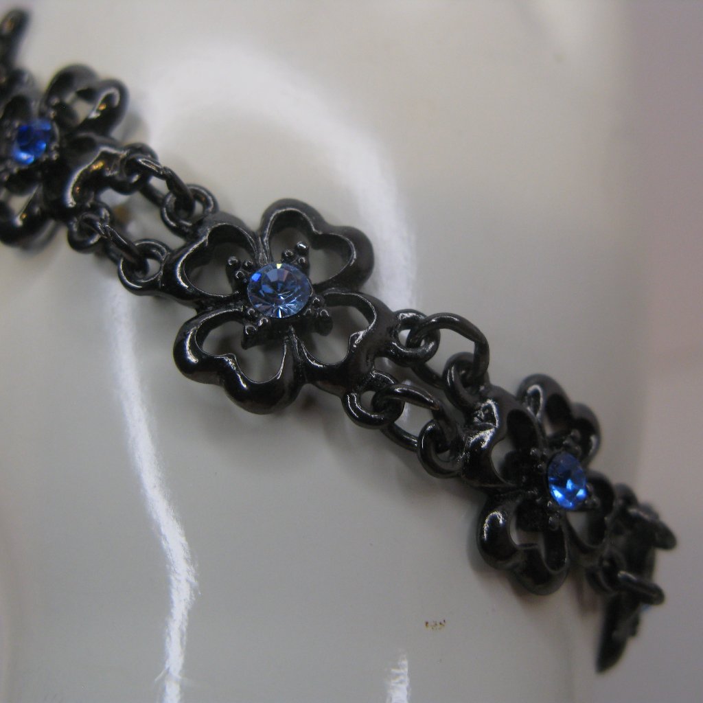 Gunmetal Blue Rhinestone Floret Bracelet 7